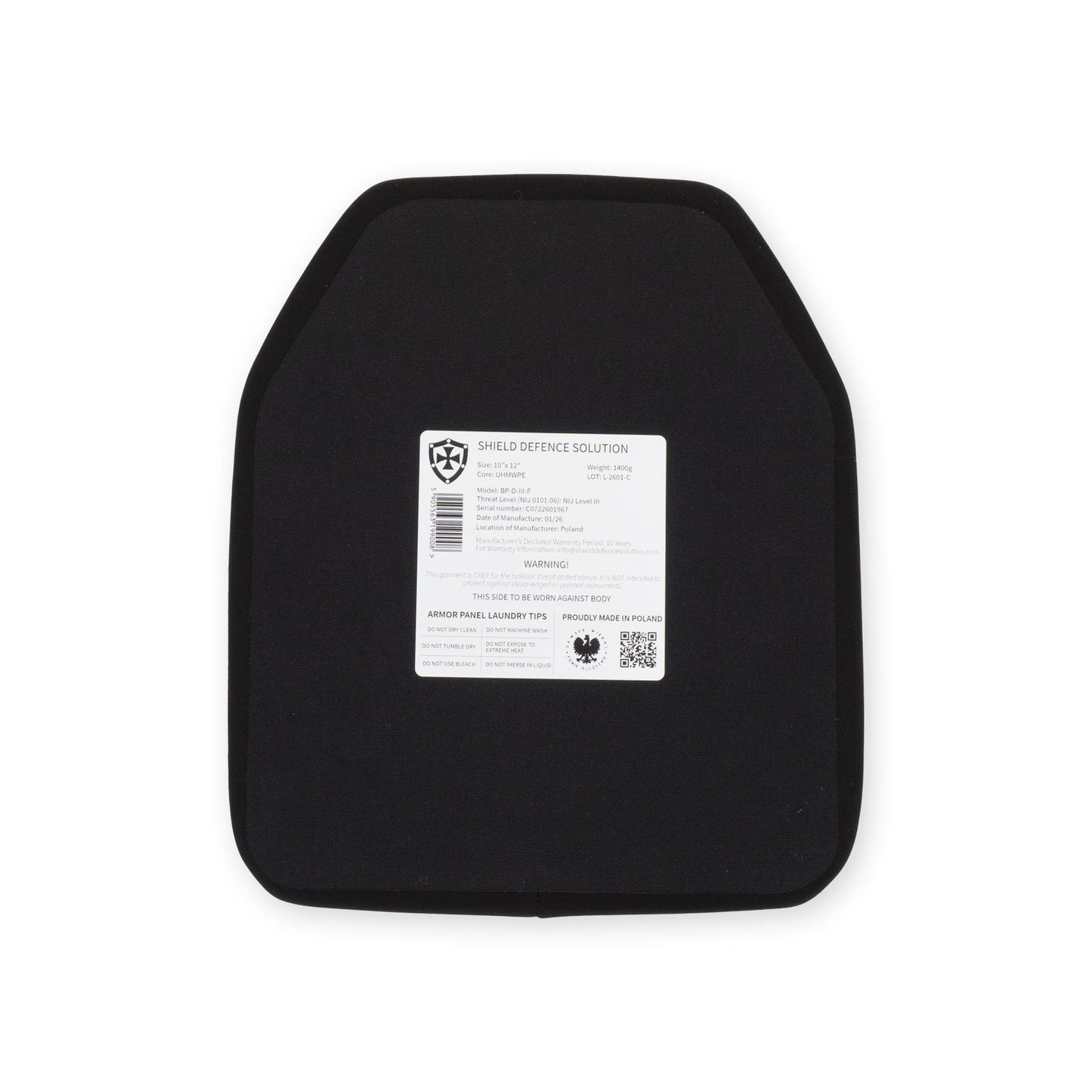 10"x12” Flat SAPI Back Plate - Shield Defence Solution