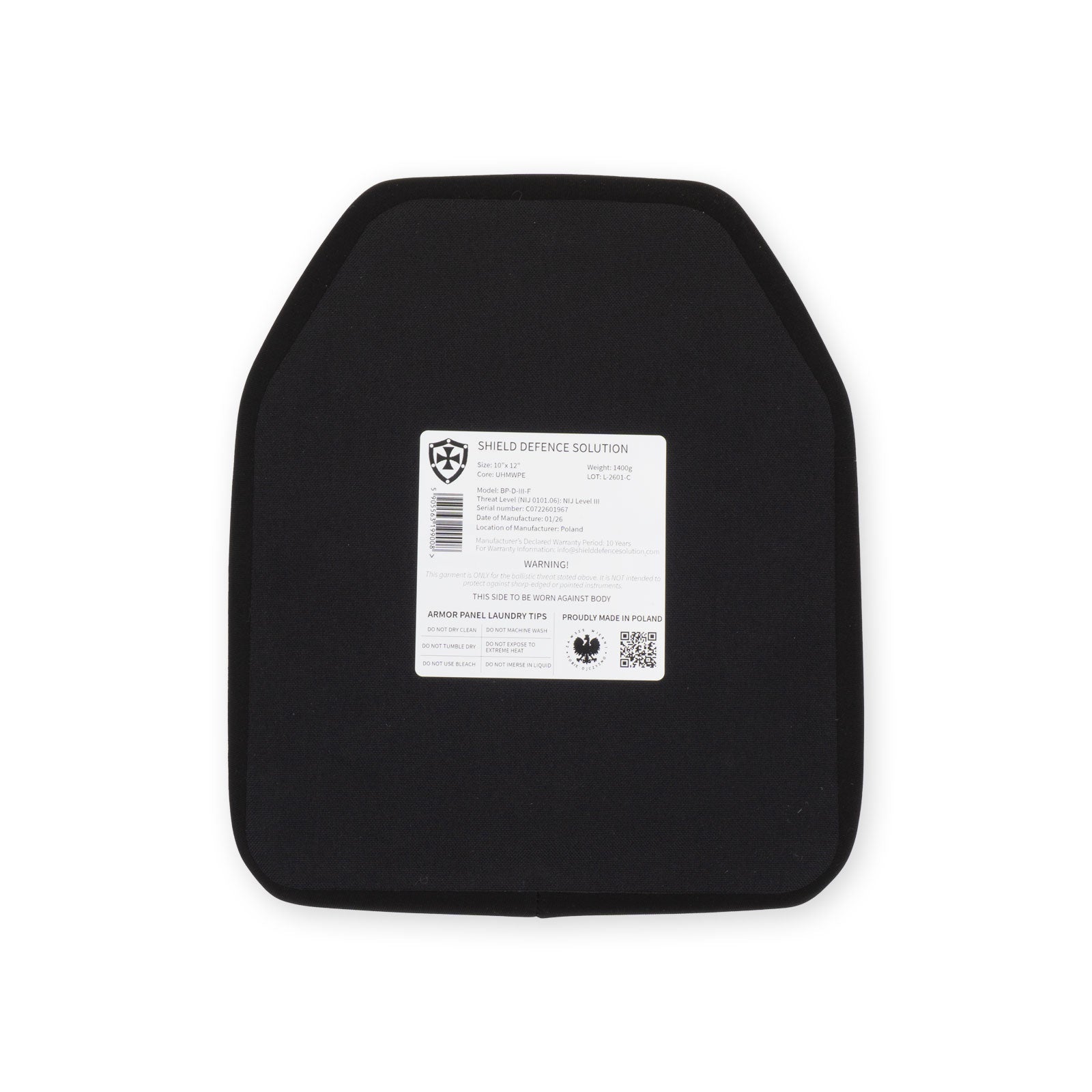 10"x12” Flat SAPI Back Plate - Shield Defence Solution