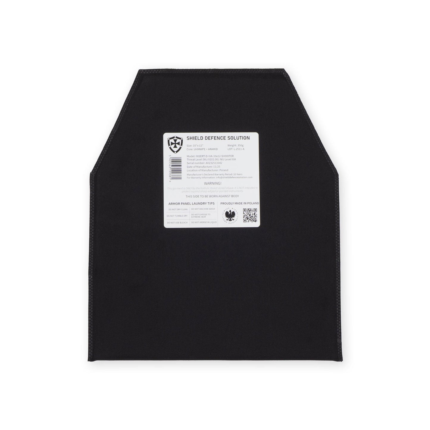 10"x12" Shooters Cut Soft Armor Insert - Shield Defence Solution