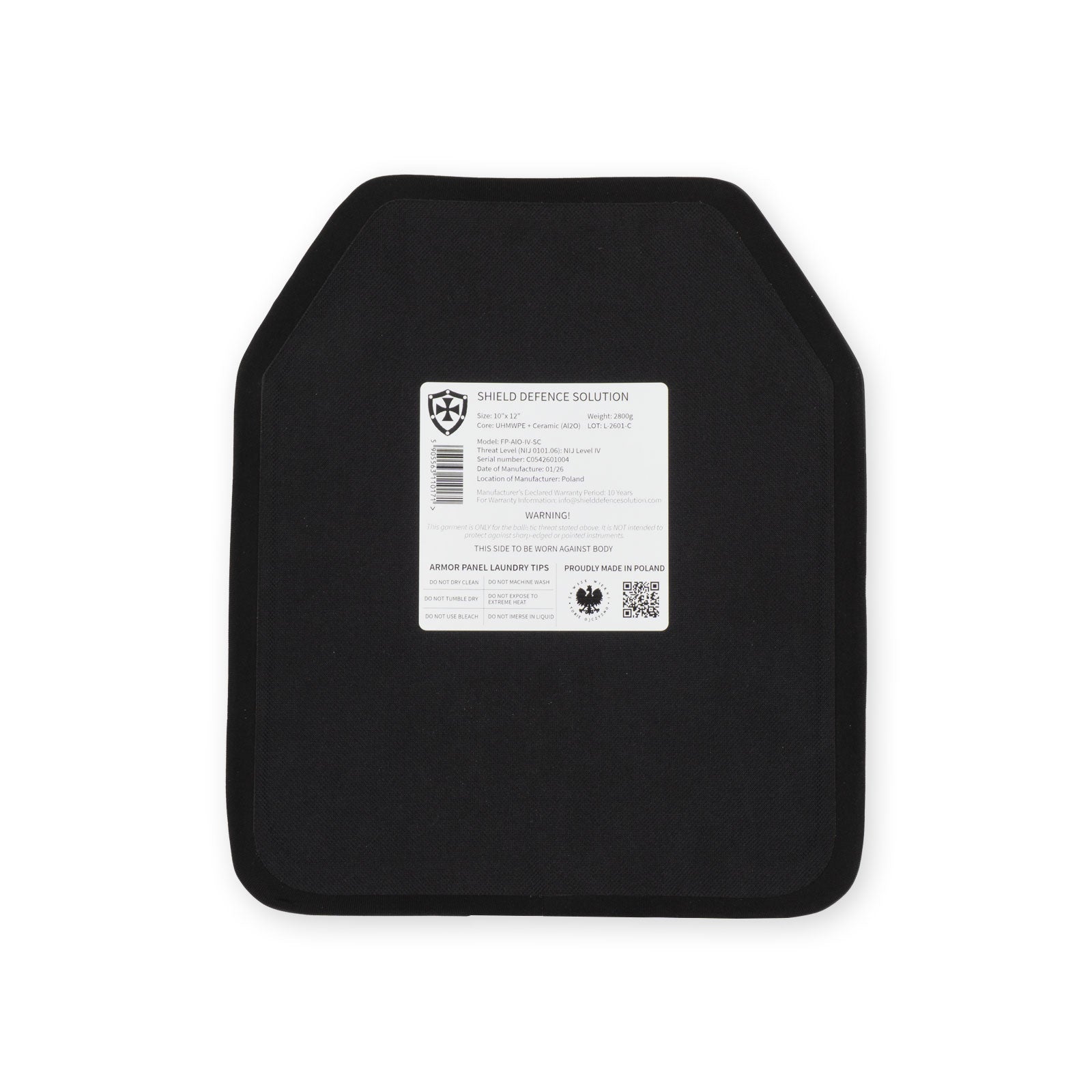 10"x12" Single Curve SAPI Front Plate - Ceramic (AlO) - Shield Defence Solution