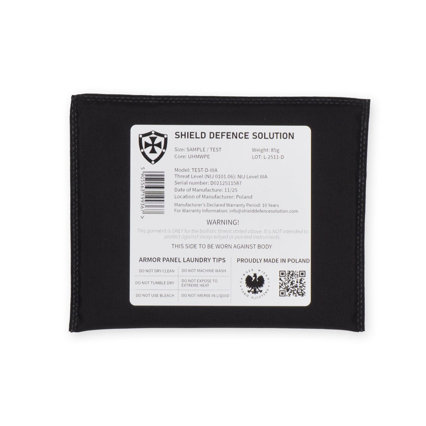 Test Ballistic Insert - Shield Defence Solution